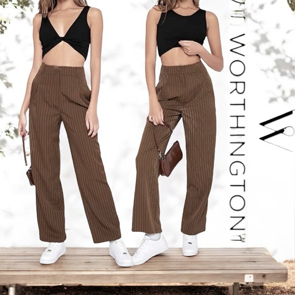 Worthington Pants - Worthington Women’s Brown Pinstripe Stretch Pants